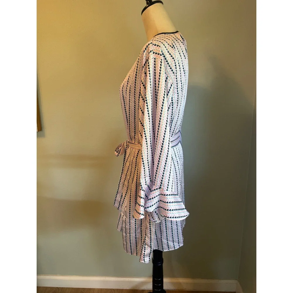 Kate Spade Heart Stripe Robe Pink Blue Satin Short Wrap Belted M y2k preppy boho